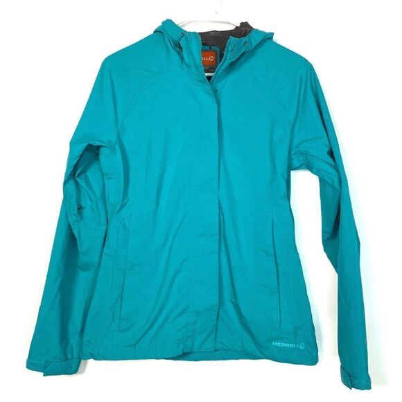 MERRELL Teal Opti-Shell Zip-Up Hooded Waterproof Lightweight Jacket Women's M - Picture 1 of 11